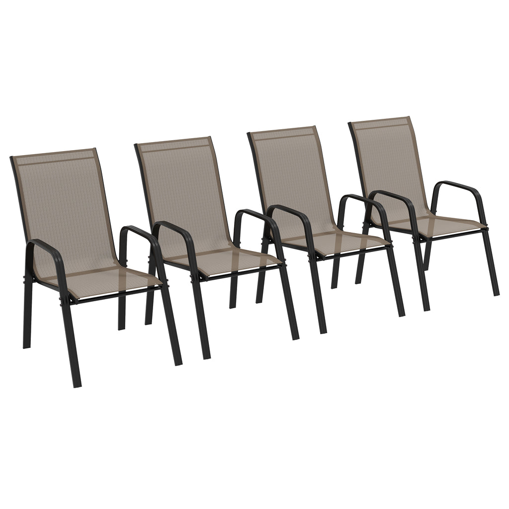 Set of 4 Outdoor Dining Chairs, Heavy Duty Stackable Patio Dining Set with Armrests for Balcony Garden, Grey