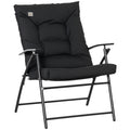 Foldable Lounge Chair, Fabric Upholstered Recliner, Outdoor Lounger with Armrest, Metal Frame for Backyard, Black