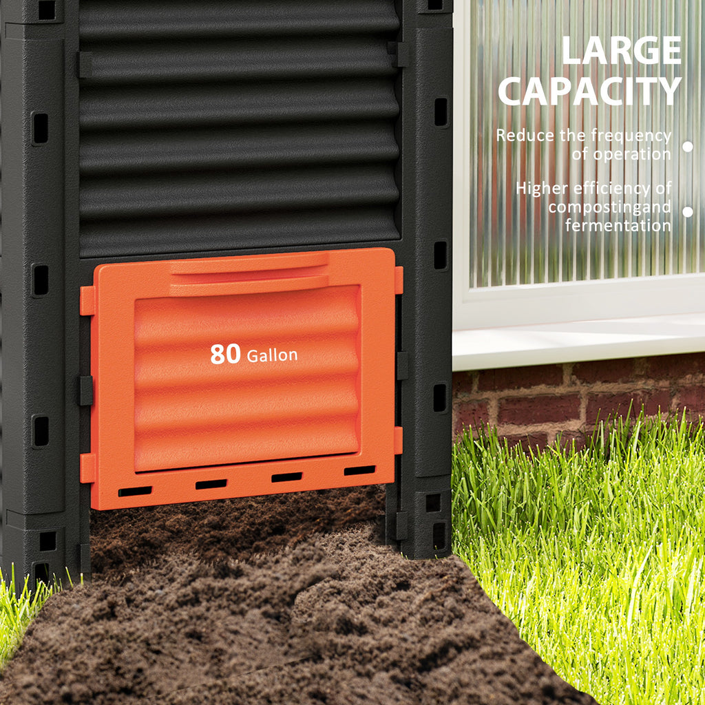 Outdoor Compost Bin Garden Container, Fast Creation of Fertile Soil Aerating Compost Box, 80 Gallon, Orange