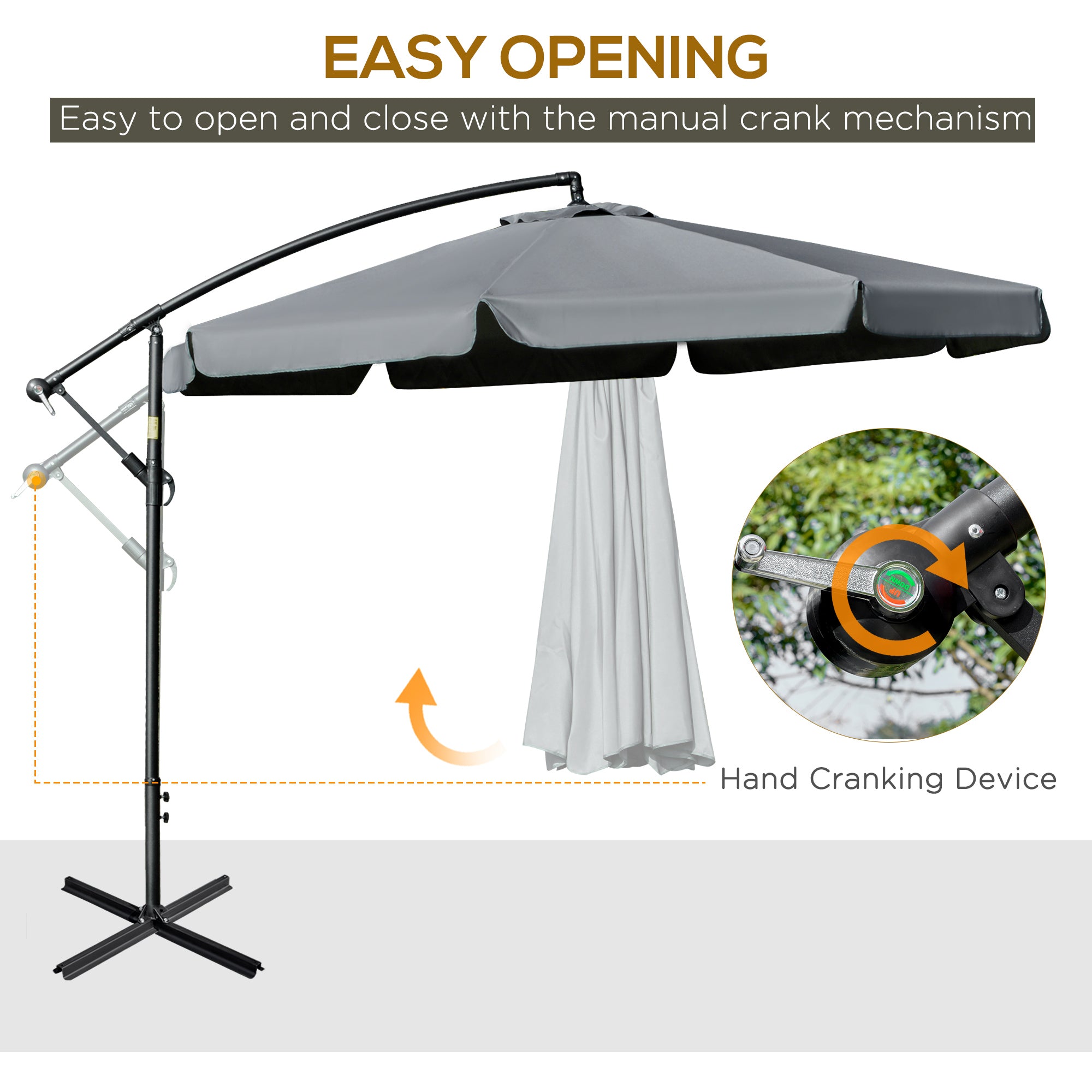 11FT Offset Hanging Patio Umbrella Cantilever Umbrella with Easy Tilt Adjustment, Cross Base and 8 Ribs for Backyard, Poolside, Lawn and Garden, Dark Grey