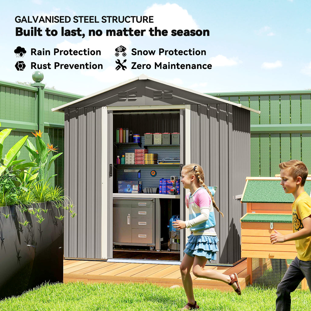 6.5x3.5ft Metal Garden Storage Shed for Outdoor Tool Storage with Double Sliding Doors and Vents, Light Grey