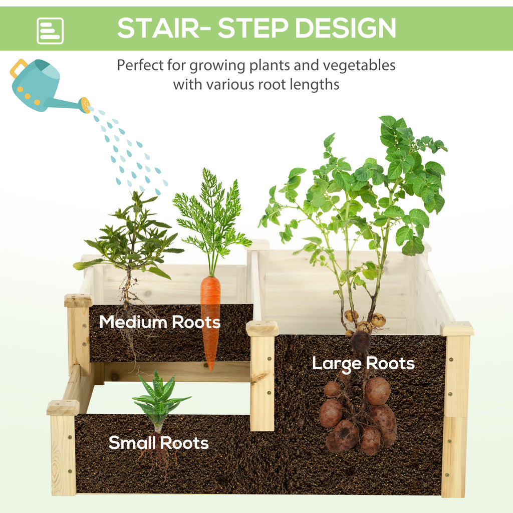 3 Tier Raised Garden Bed, 42.5" x 34.6" x 14.2" Wooden Raised Planter Box Kit for Growing Vegetables, Herbs, Flowers, Natural