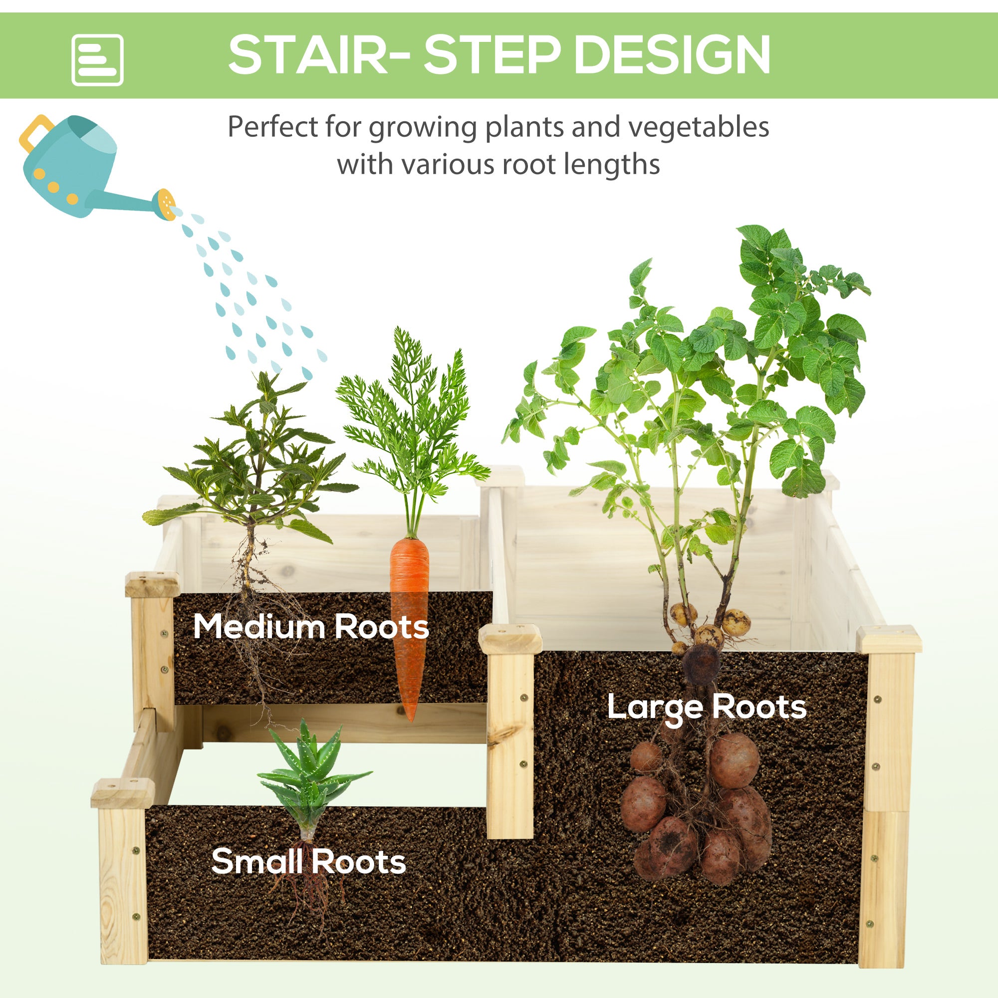 3 Tier Raised Garden Bed, 42.5" x 34.6" x 14.2" Wooden Raised Planter Box Kit for Growing Vegetables, Herbs, Flowers, Natural
