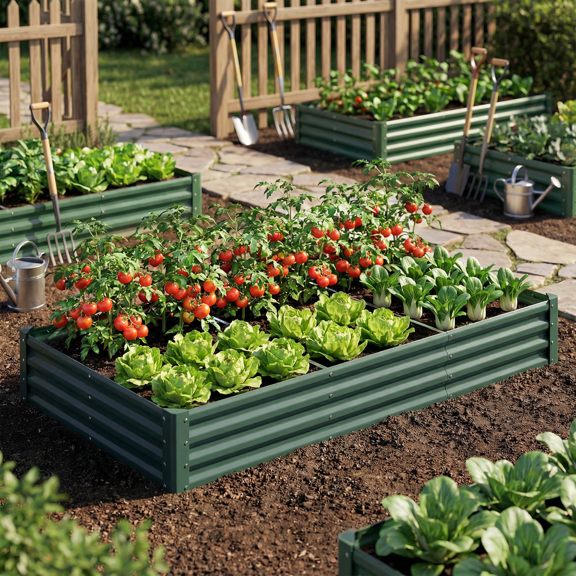 8 x 4 x 1ft Galvanized Raised Garden Bed, Reinforced Outdoor Planter Box with Open Bottom, Green