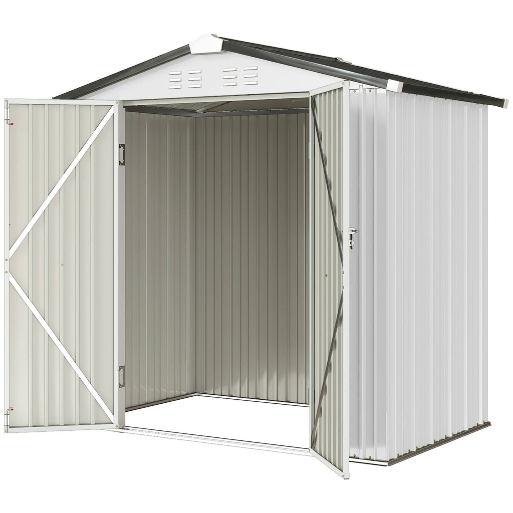 6.5' x 4'  Outdoor Storage Shed, Metal Garden Shed with Lockable Double Doors, 4 Vents, Silver-White