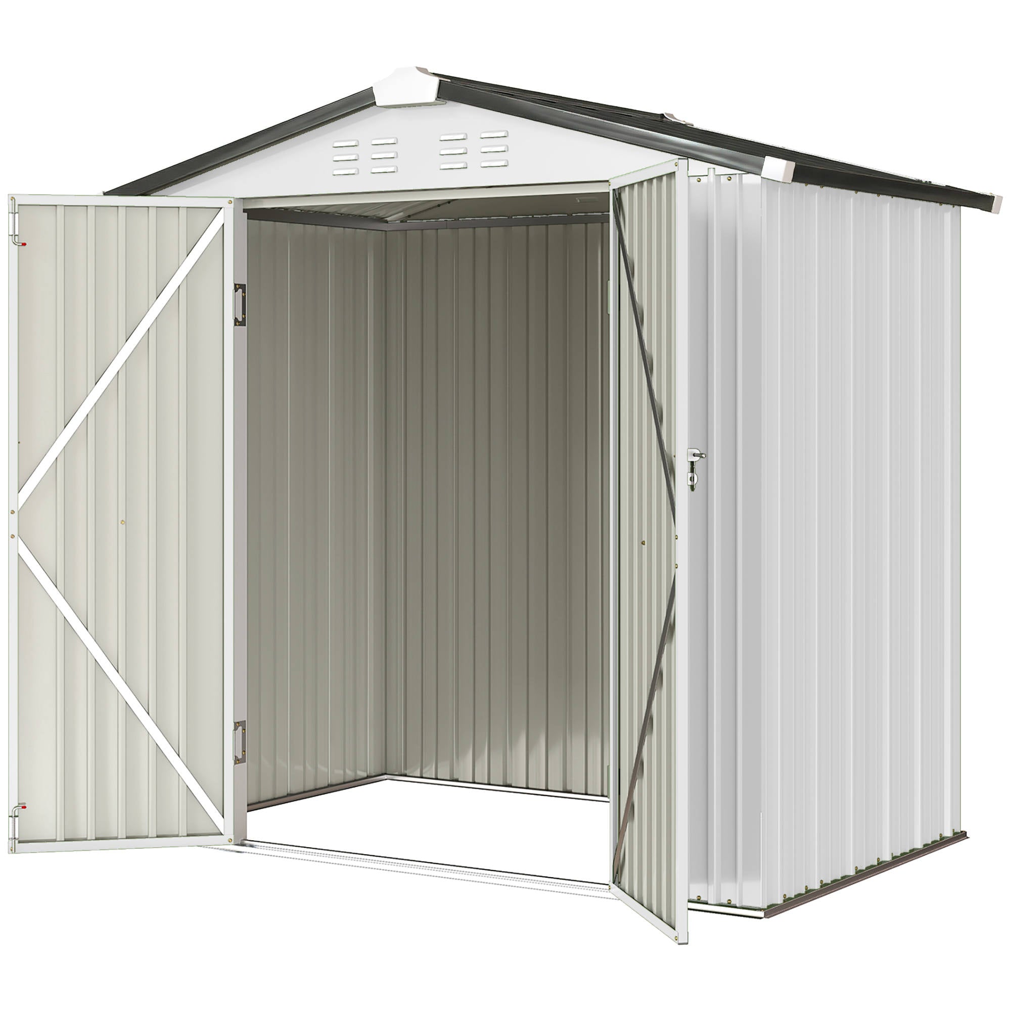 6.5' x 4'  Outdoor Storage Shed, Metal Garden Shed with Lockable Double Doors, 4 Vents, Silver-White