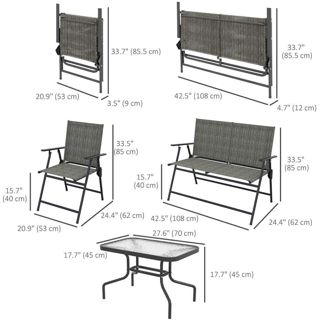 OutdoorÂ 4 Pieces Patio Furniture Set,Â Garden Set with Two Foldable Armchairs, a Loveseat &Â GlassÂ TopÂ Table, Mixed Brown