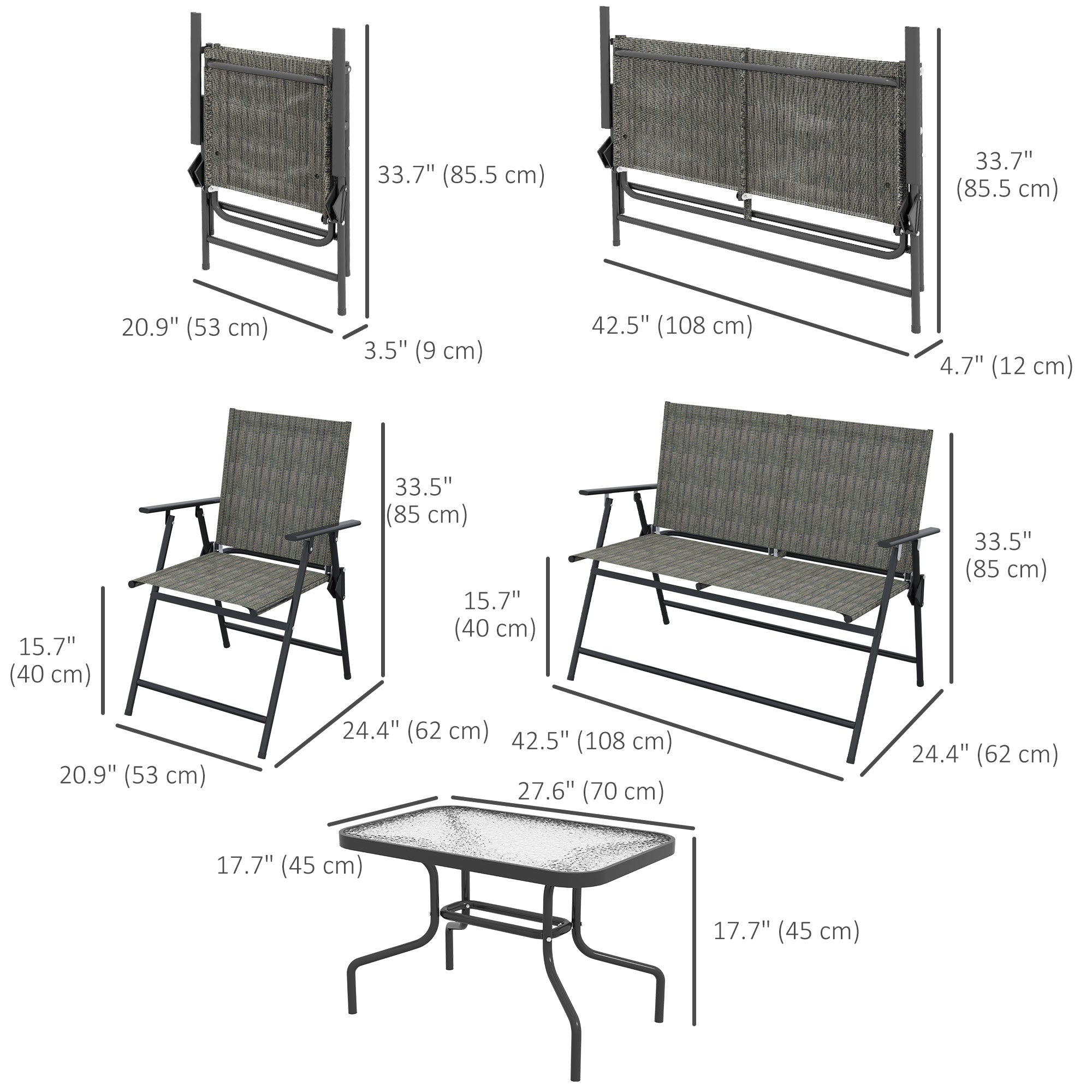 OutdoorÂ 4 Pieces Patio Furniture Set,Â Garden Set with Two Foldable Armchairs, a Loveseat &Â GlassÂ TopÂ Table, Mixed Brown