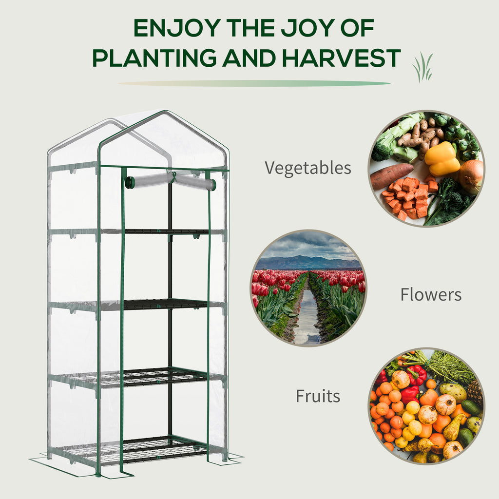 Portable Greenhouse with 4 Tier Shelves Outdoor Hot House, Steel Frame, PVC Cover, 28" x 20" x 63", Transparent