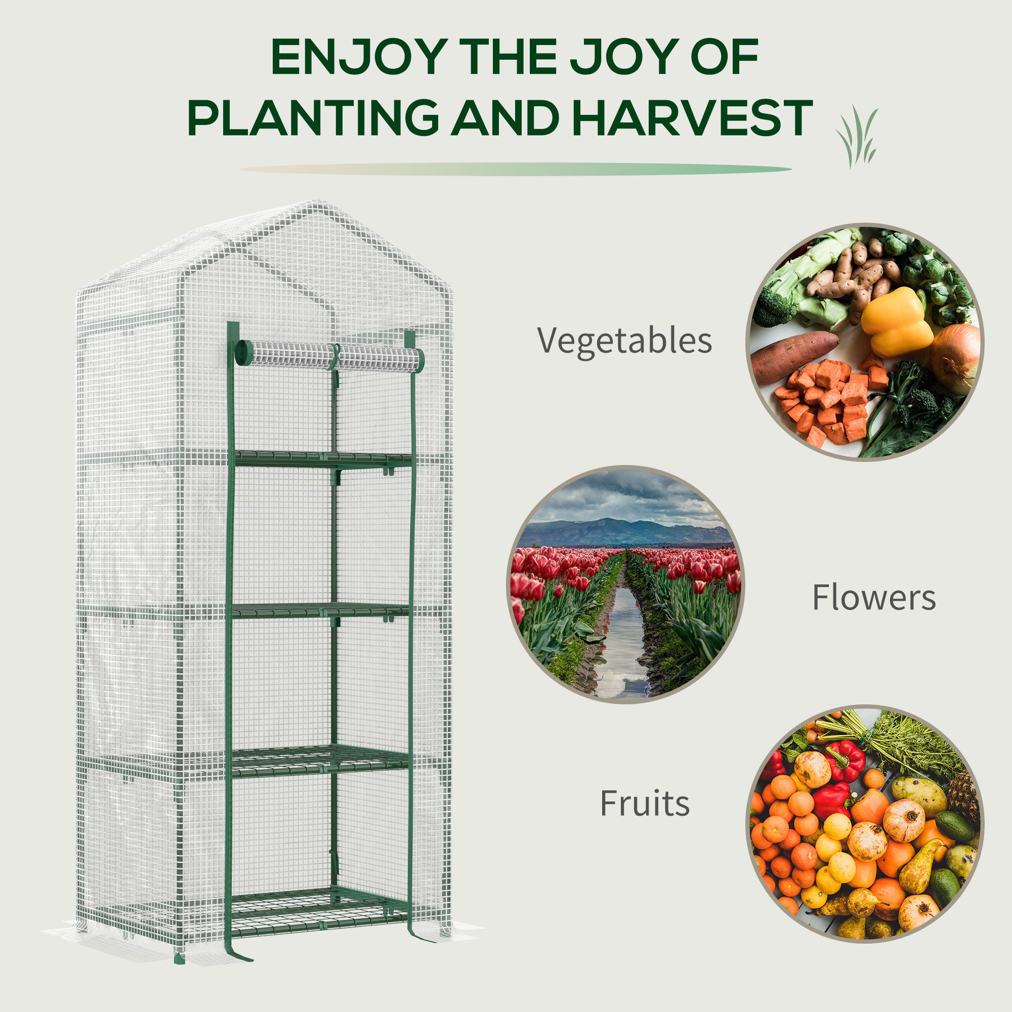 Portable Greenhouse Outdoor Hot House with 4 Tier Shelves, Steel Frame, PE Cover, 28" x 20" x 63" , White