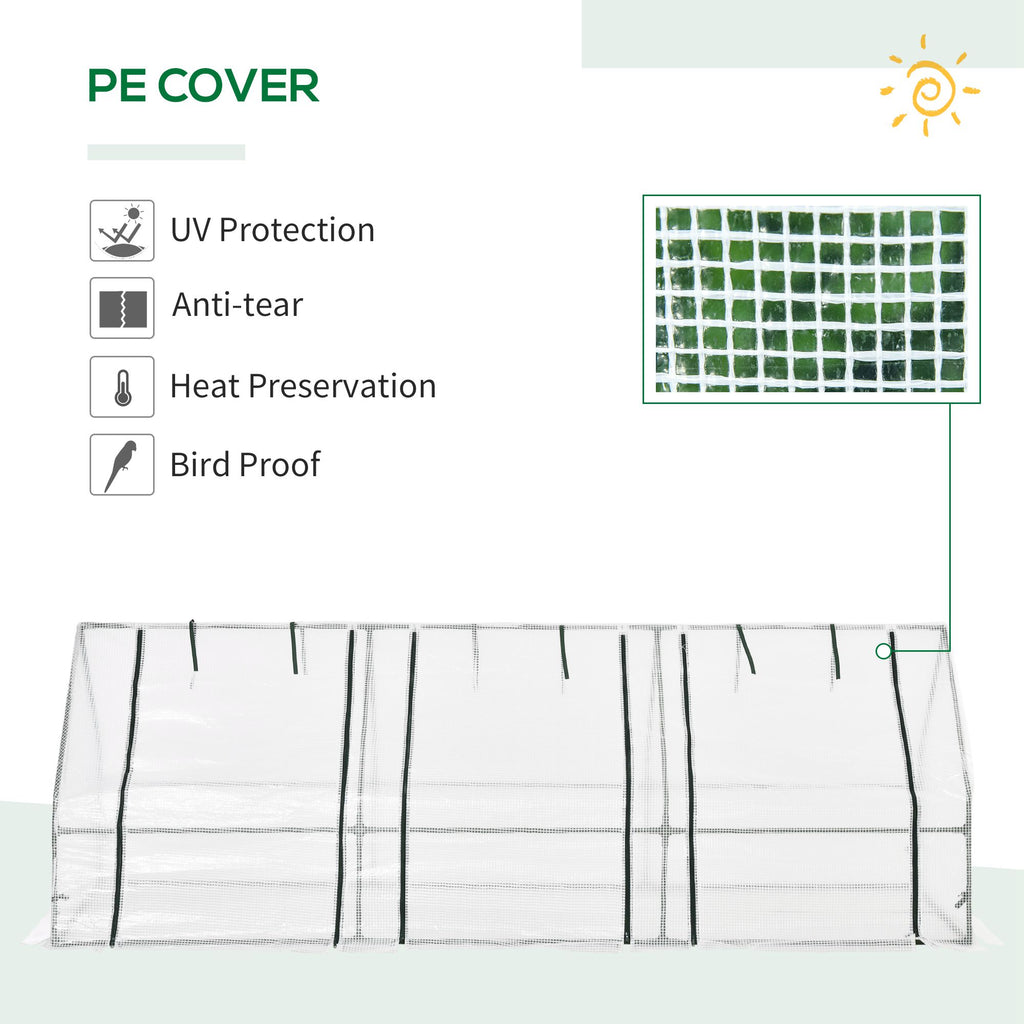 9' x 3' x 3' Outdoor Mini Greenhouse, Portable Tunnel Greenhouse with Large Zipper Doors and PE Cover for Garden, White