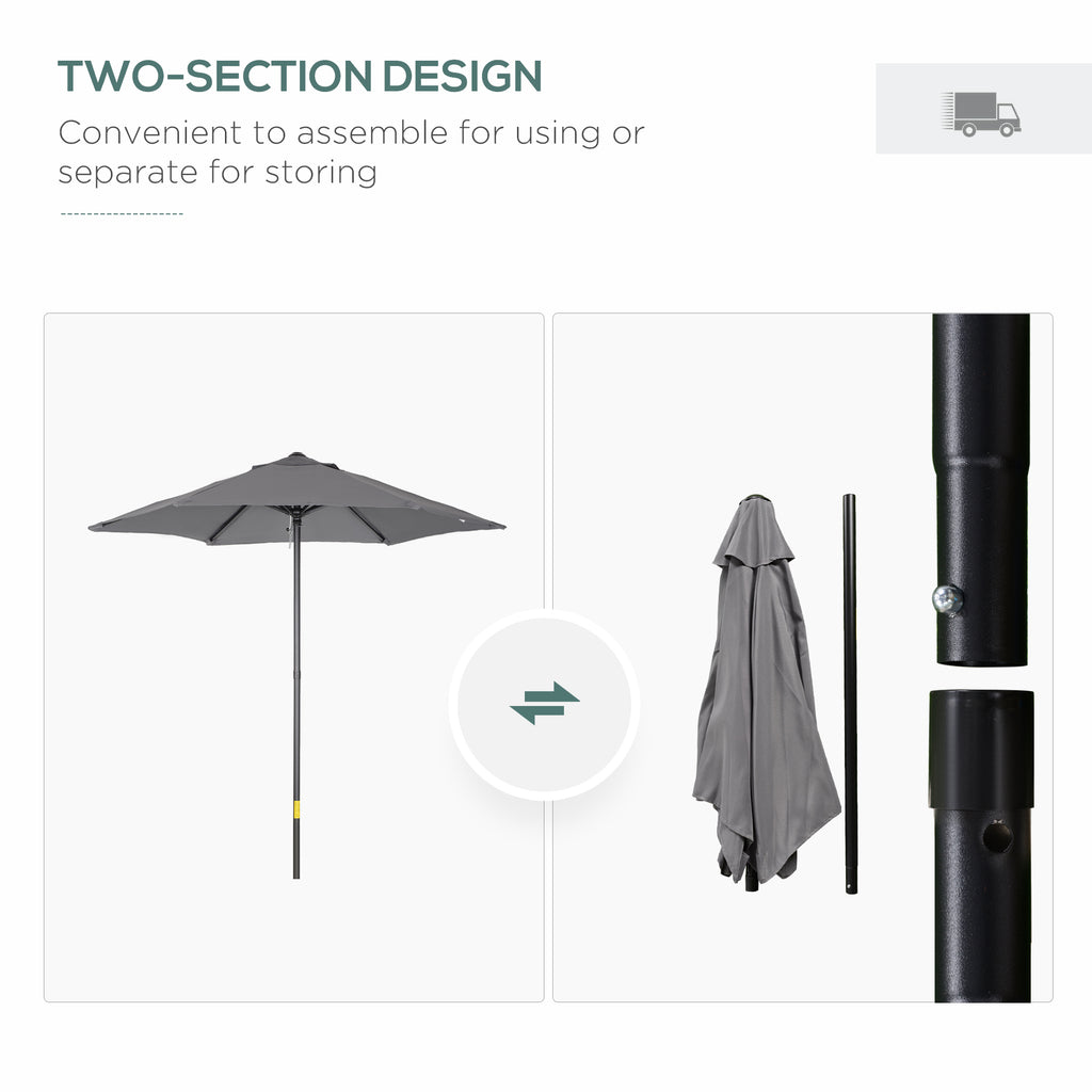 6.6FT Patio Umbrella, Outdoor Parasol with 6 Solid Ribs, Dark Grey