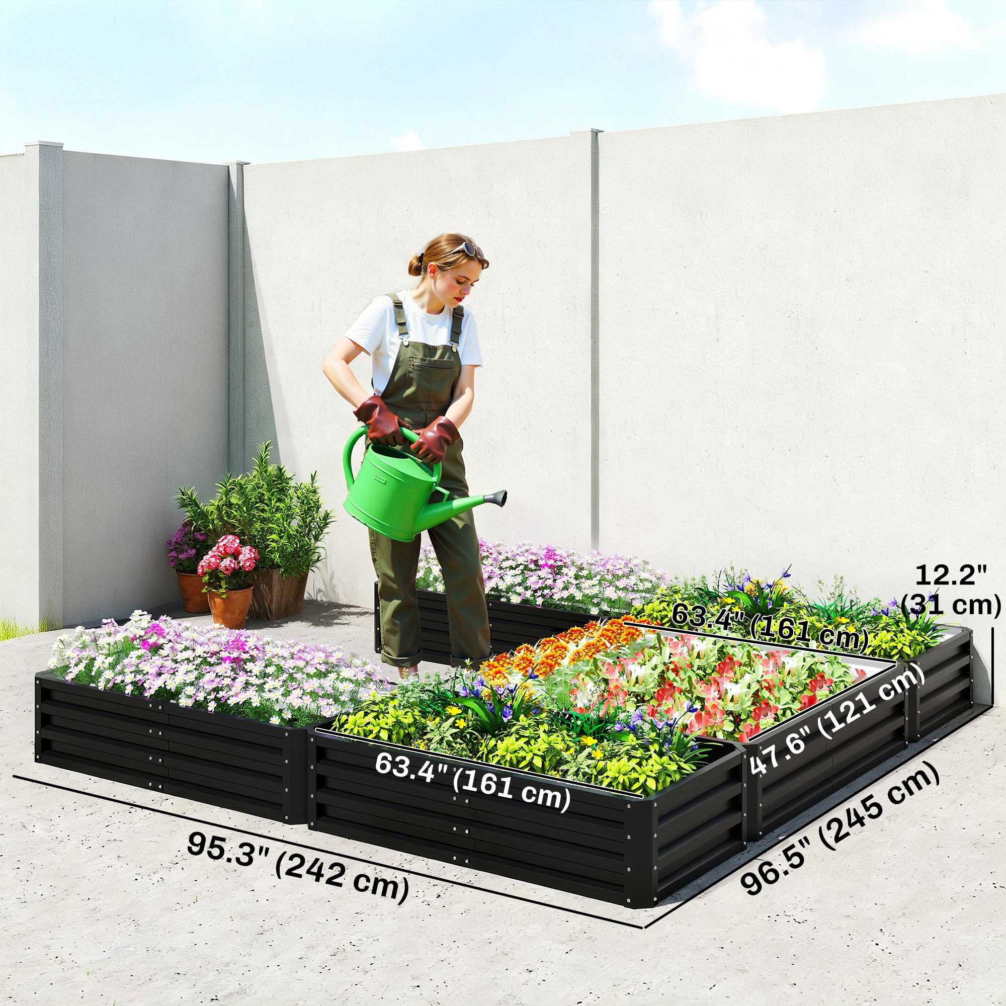 Steel Raised Garden Bed, Set of 5 Large Box Planters for Outdoor Plants Vegetables Flowers Herbs, 8x8x1ft, Black