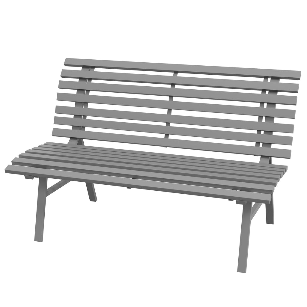 Outdoor Bench Patio Bench, Aluminum Lightweight Park Bench with Slatted Seat for Lawn, Park, Deck, Grey