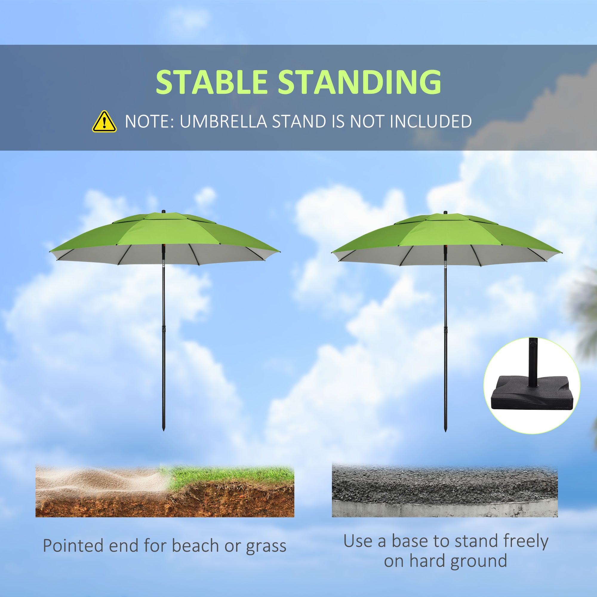 6.6ft Arched Beach Umbrella, Angle Adjustable Patio Umbrella with Steel Frame, Carry Bag, UV30+ Outdoor Umbrella, Green