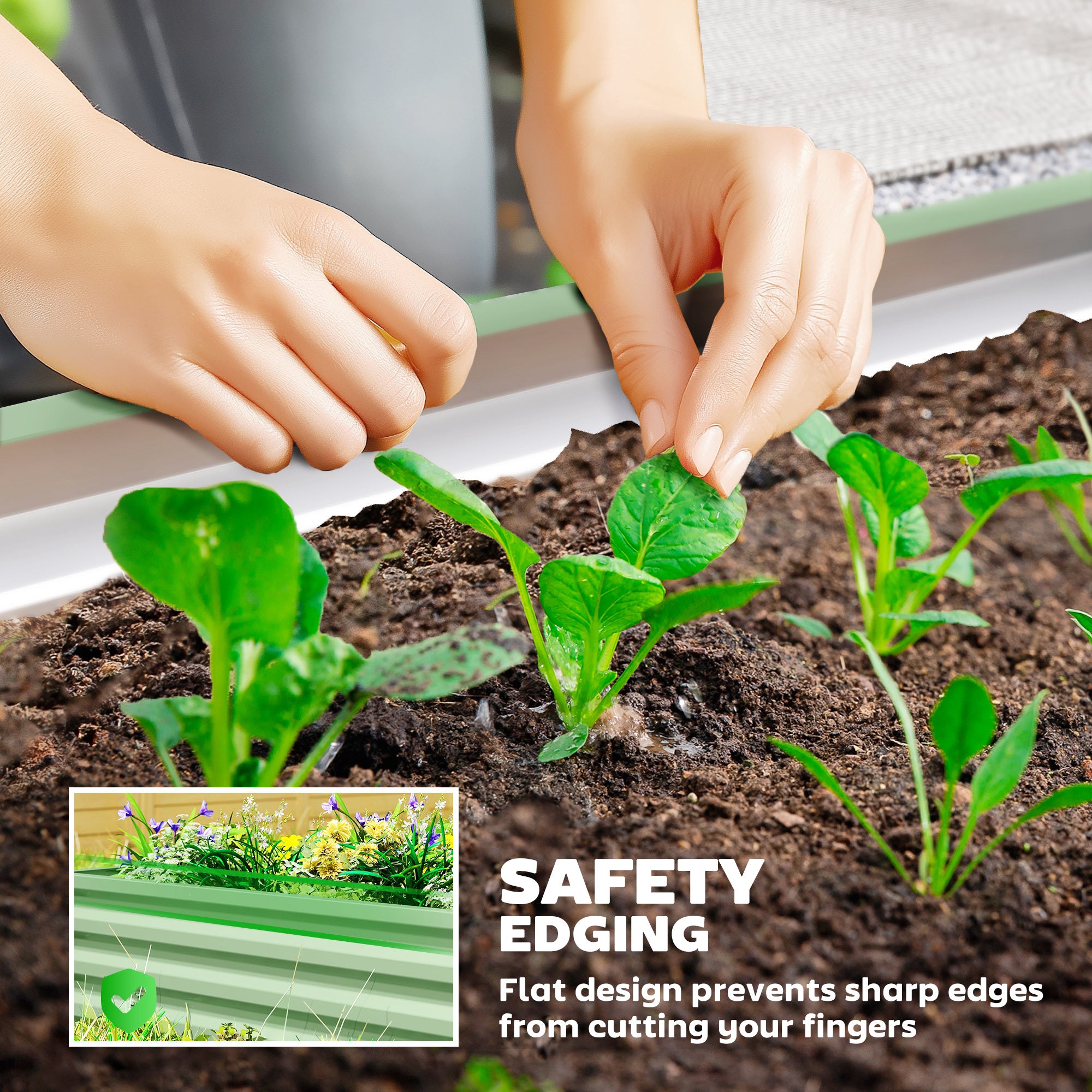 Galvanized Raised Garden Beds, Outdoor Planter Box, Set of 2, for Flowers, Herbs and Vegetables, Light Green