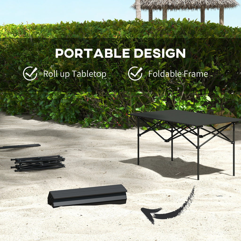Folding Camping Table with Roll up Top and Carry Bag, Portable Picnic Table for Camping, Picnic, Hiking, Black