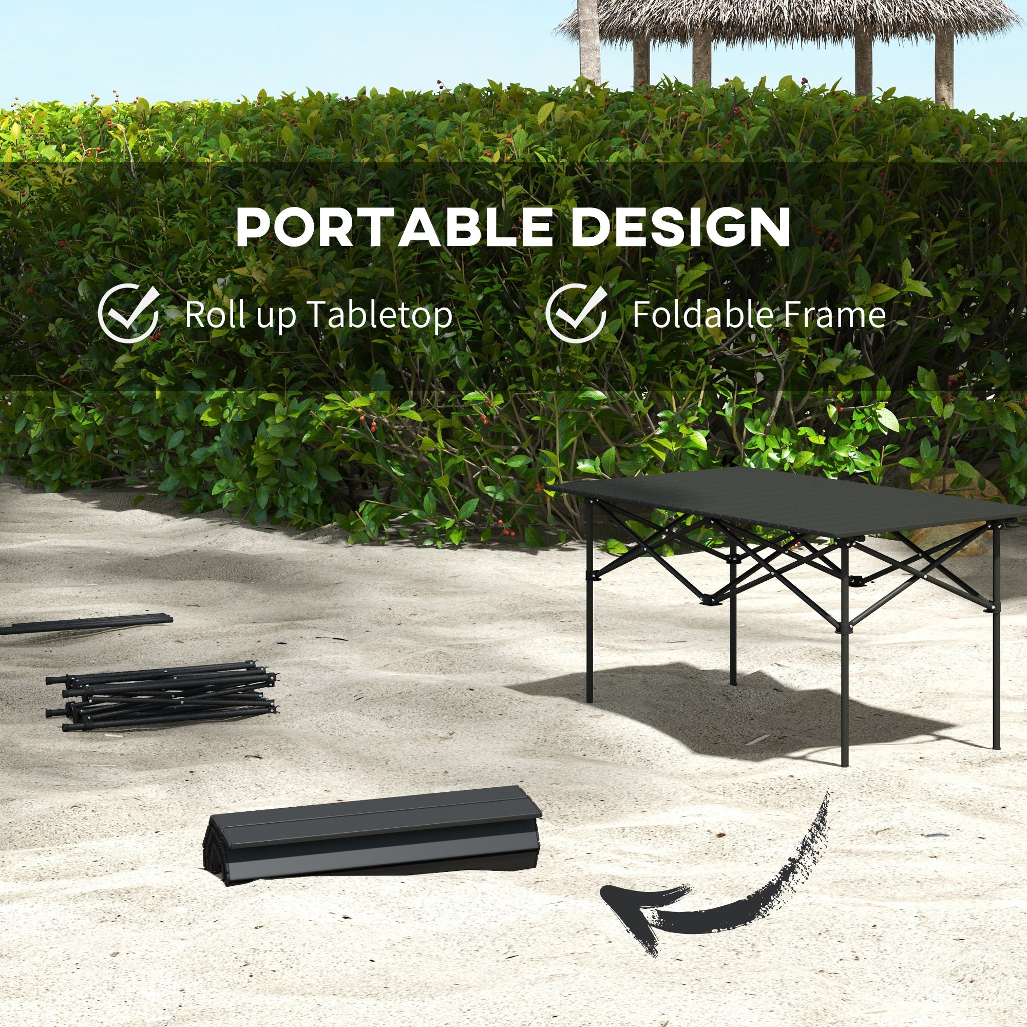 Folding Camping Table with Roll up Top and Carry Bag, Portable Picnic Table for Camping, Picnic, Hiking, Black