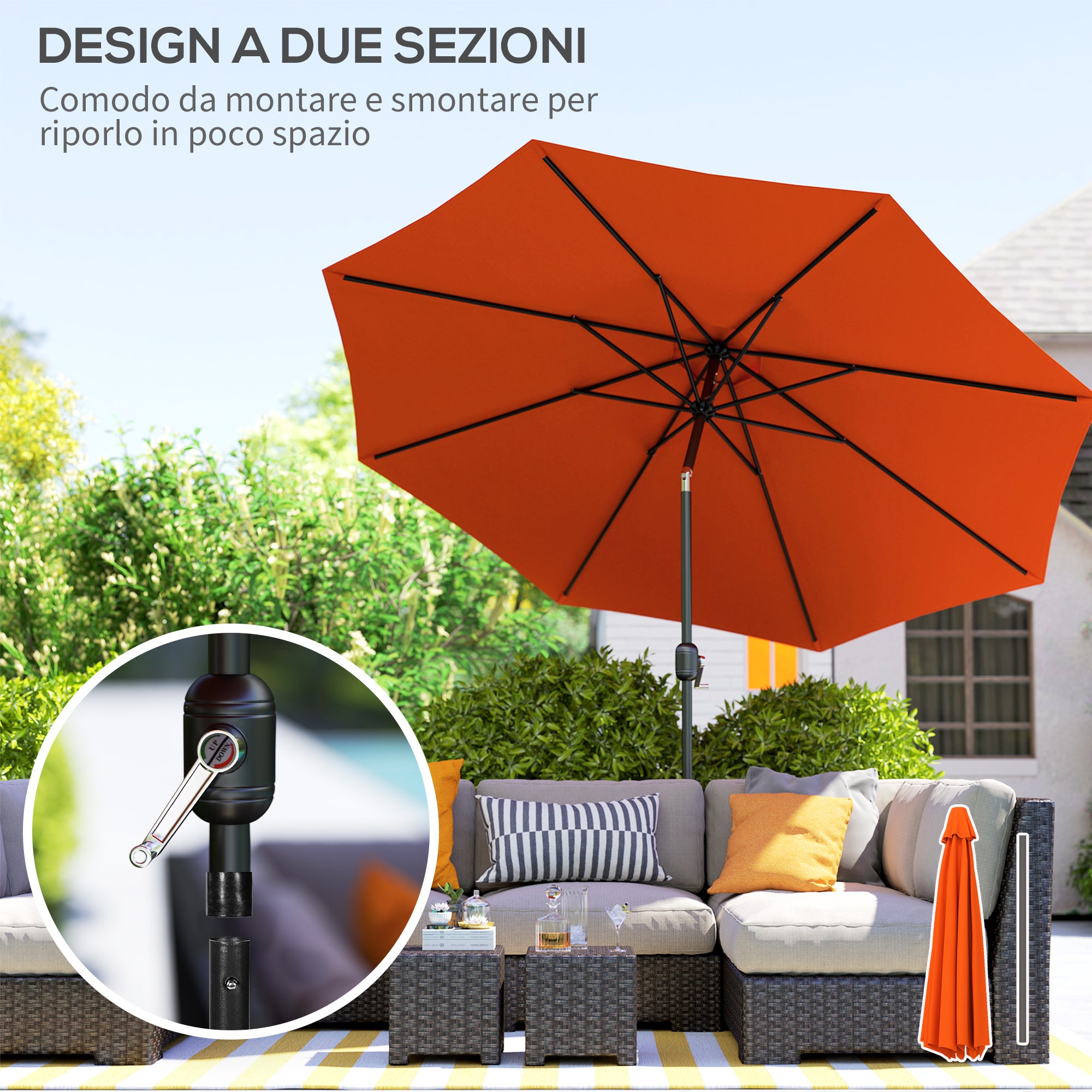 10' x 8' Round Market Umbrella, Patio Umbrella with Crank Handle and Tilt, Outdoor Parasol for Garden, Orange