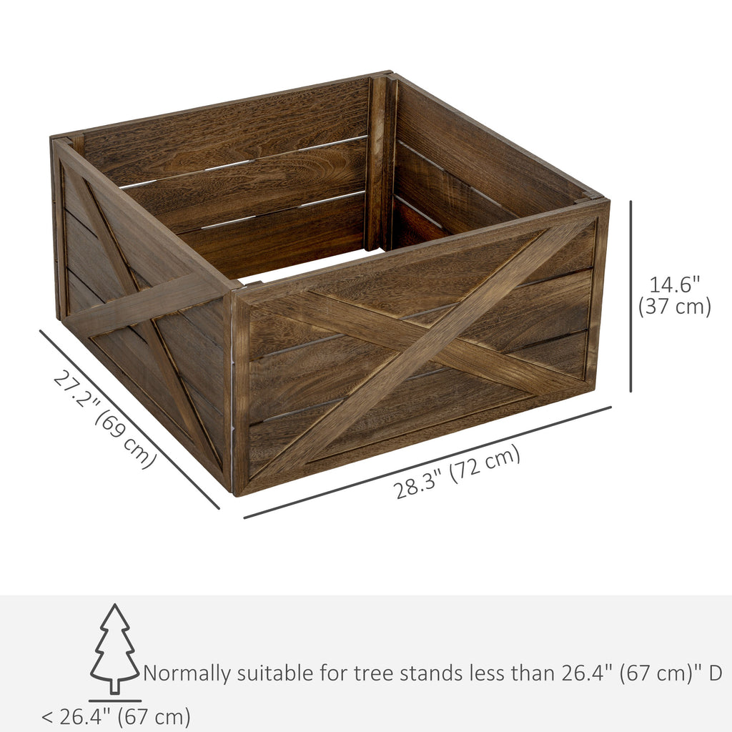 28" Farmhouse Christmas Tree Base Cover Wooden Christmas Tree Collar Box Home Decoration Dark Distressed Wood Finish