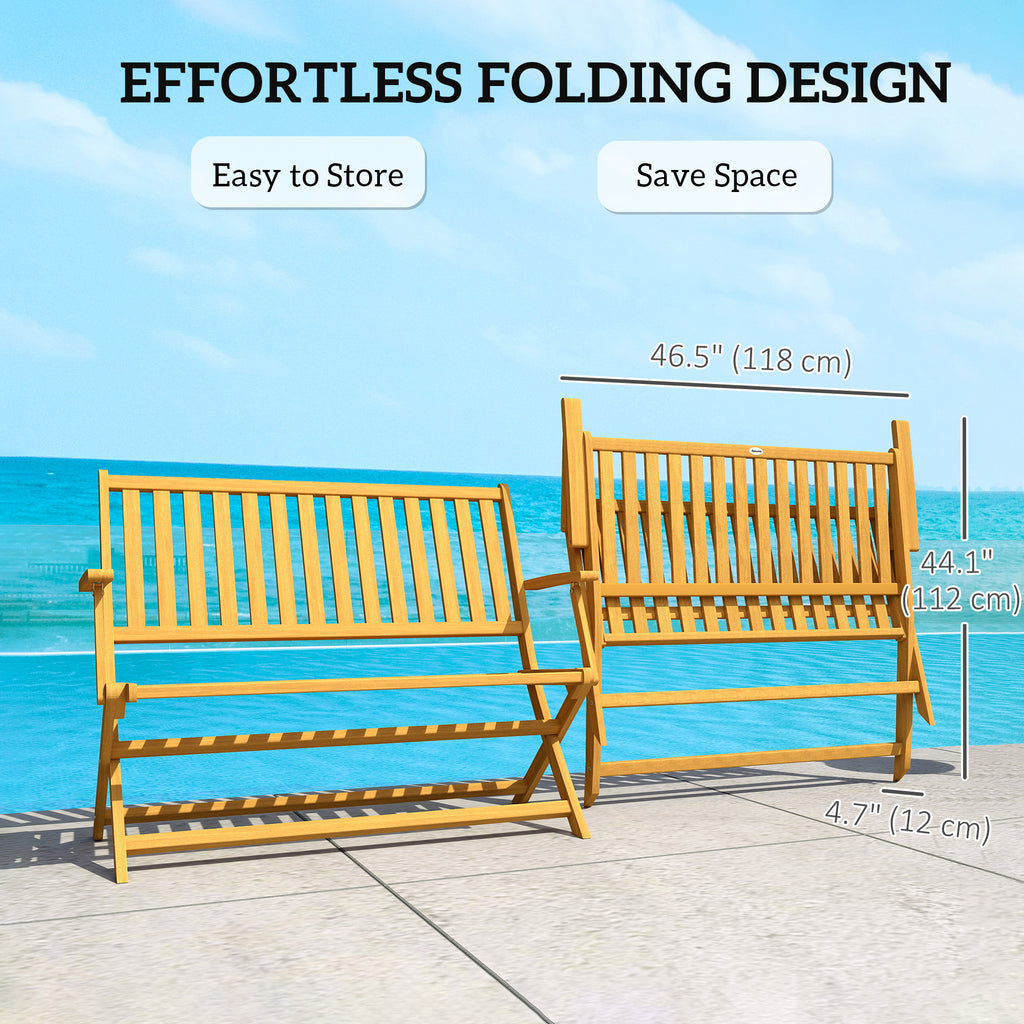 46.5" Foldable Wood Outdoor Bench with Backrest and Armrests for Outdoors, Patio, Porch, Park, Teak