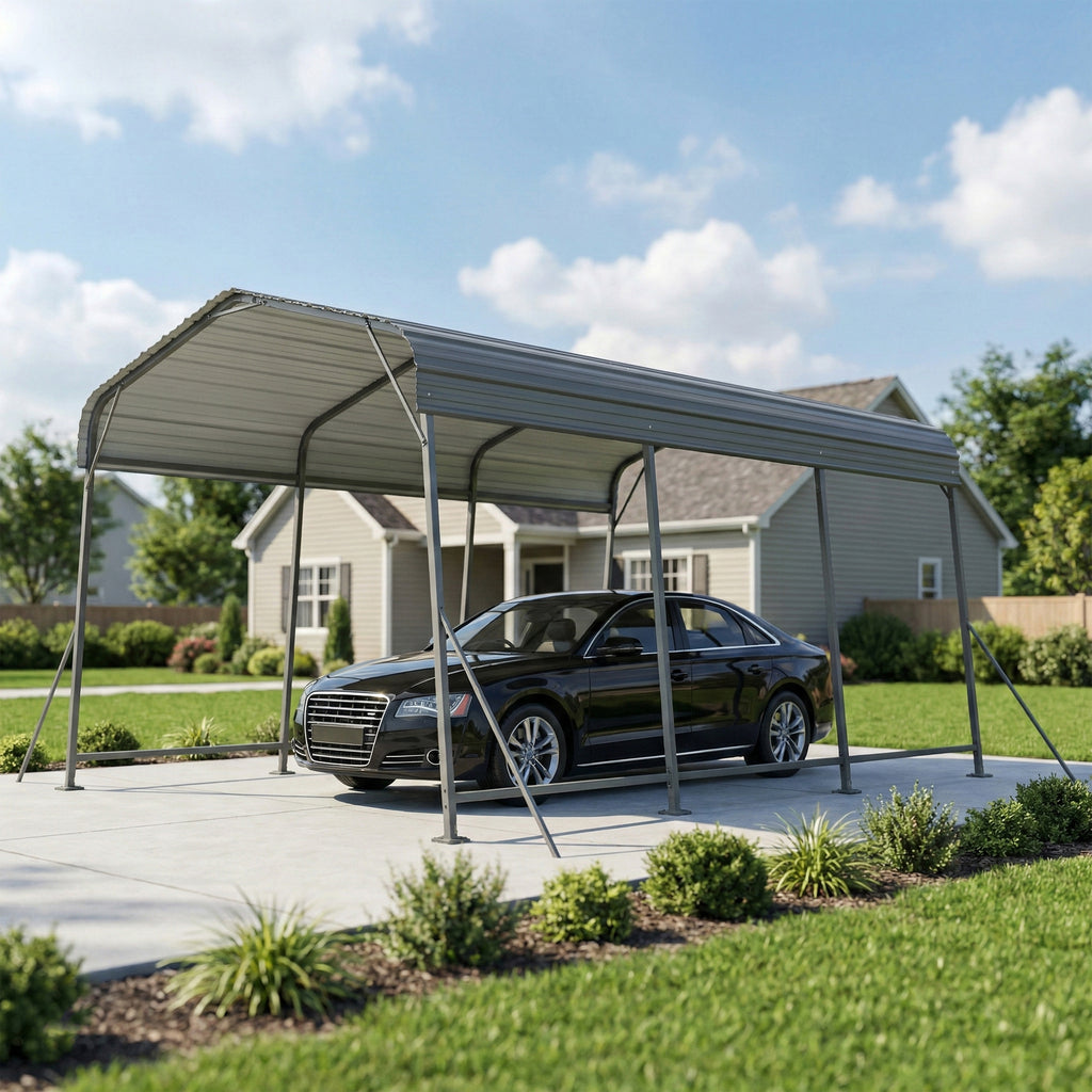 11 x 15FT Metal Carport, Heavy-Duty Carport Canopy with Reinforced Frame & Galvanized Steel Roof, Dark Grey
