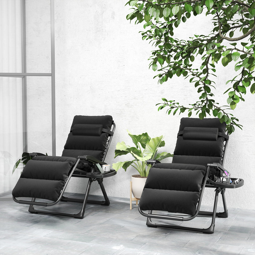 2pcs Reclining Zero Gravity Chair with Adjustable Backrest, Folding Garden Sun Lounger with Removable Cushion, Grey