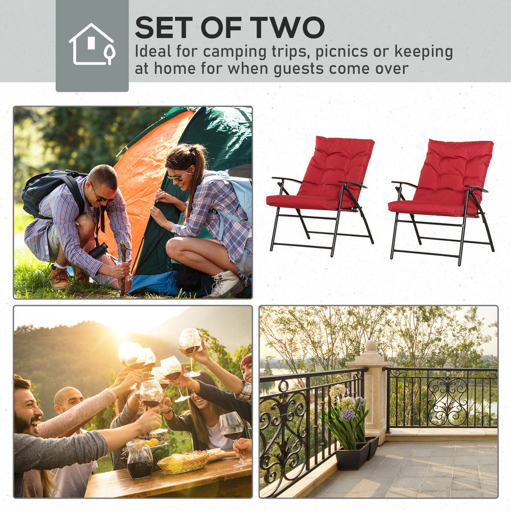 Set of 2 Outdoor Folding Chairs with Adjustable Backrest, Padded Camping Chairs for Outdoor Events, Red