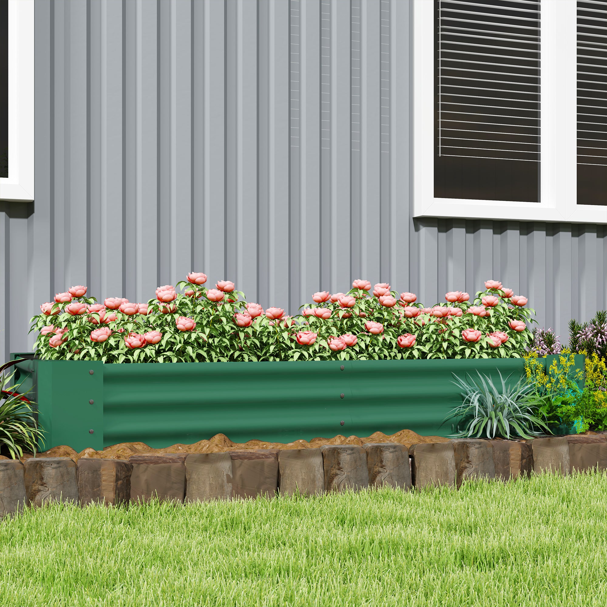 6 x 3 x 1ft Galvanized Raised Garden Bed, Reinforced Outdoor Planter Box with Open Bottom, Green