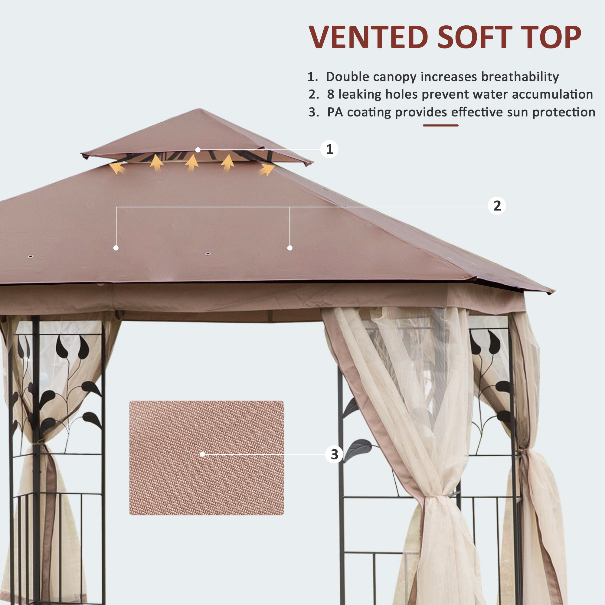 10'x10' Soft-top Steel Patio Gazebo Outdoor Sun Shelter with 2-Tier Polyester Roof, Curtain Sidewalls, Brown