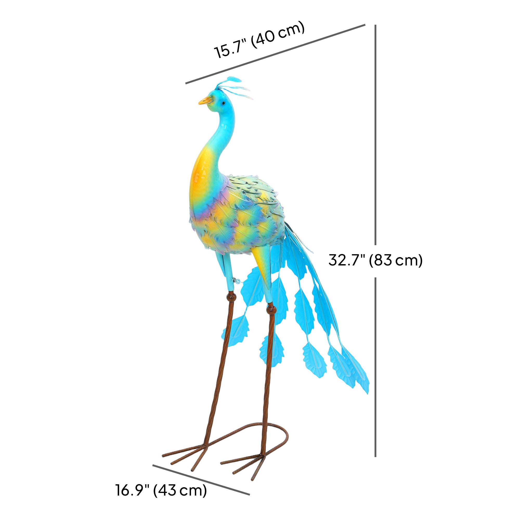 Peacock Garden Statue, 32.7" Standing Lawn Ornament, Steel Garden Decor Bird Statue with Stakes for Lawn Patio Backyard Decoration, Sky Blue