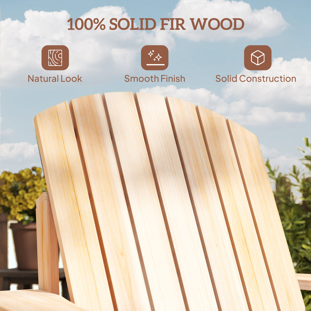 Classic Adirondack Chair Muskoka Chair, Garden Deck Chair with Cup Holder for Patio, Indoor, Backyard, Natural
