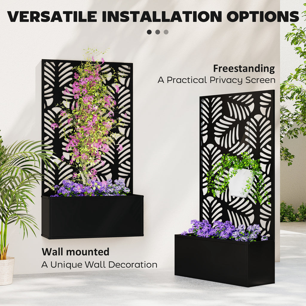 Metal Garden Bed with Trellis for Climbing Plants, Freestanding or Wall Mounted Flower Bed for Garden, Patio, Balcony