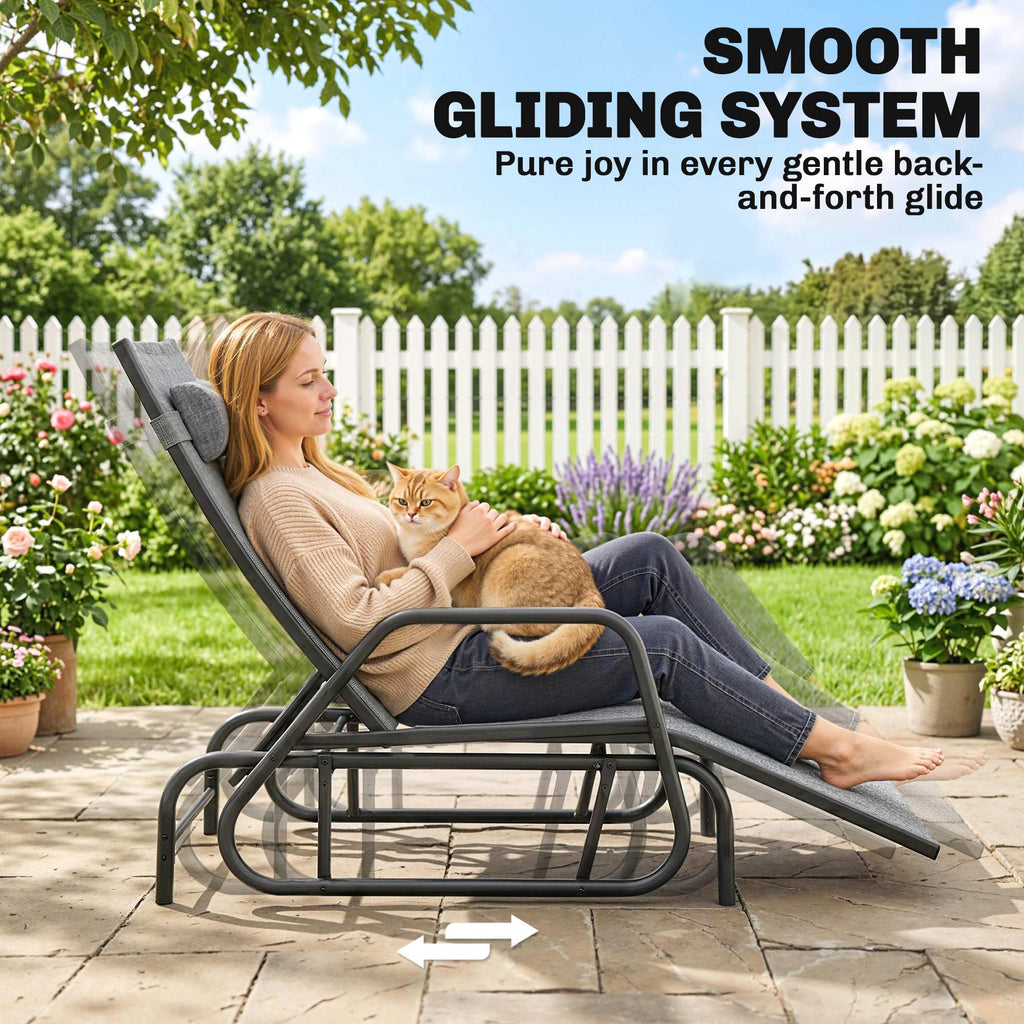Outdoor Glider Lounge Chair, 3-Position Adjustable Tanning Chair Recliner with Headrest for Garden, Yard, Pool, Grey