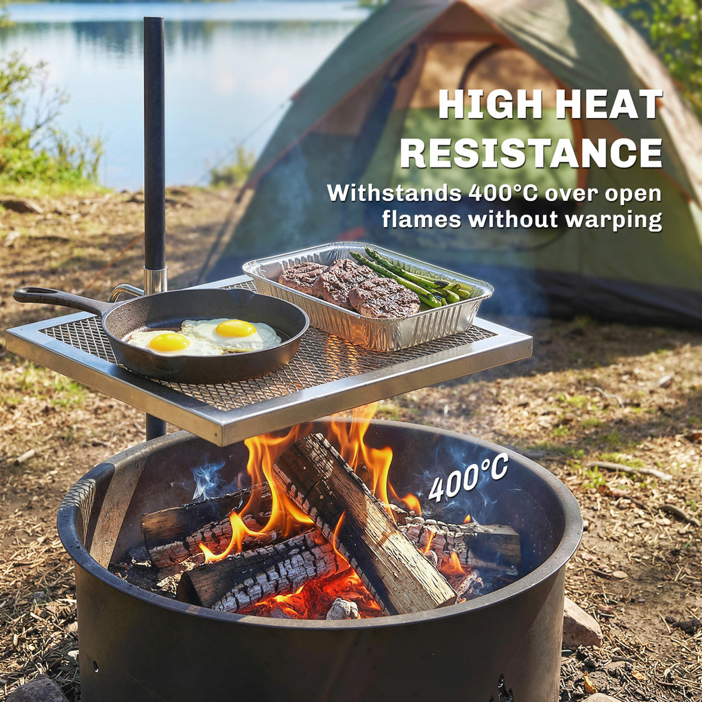 Swivel Campfire Grill, 360Â° Adjustable Heavy Duty Chrome-Plated Steel Campfire Cooking Grate, Silver