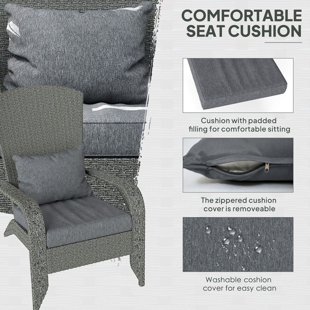 Wicker Adirondack Chair, PE Rattan Outdoor Fire Pit Chair Muskoka Chair with Cushions, Heather Grey