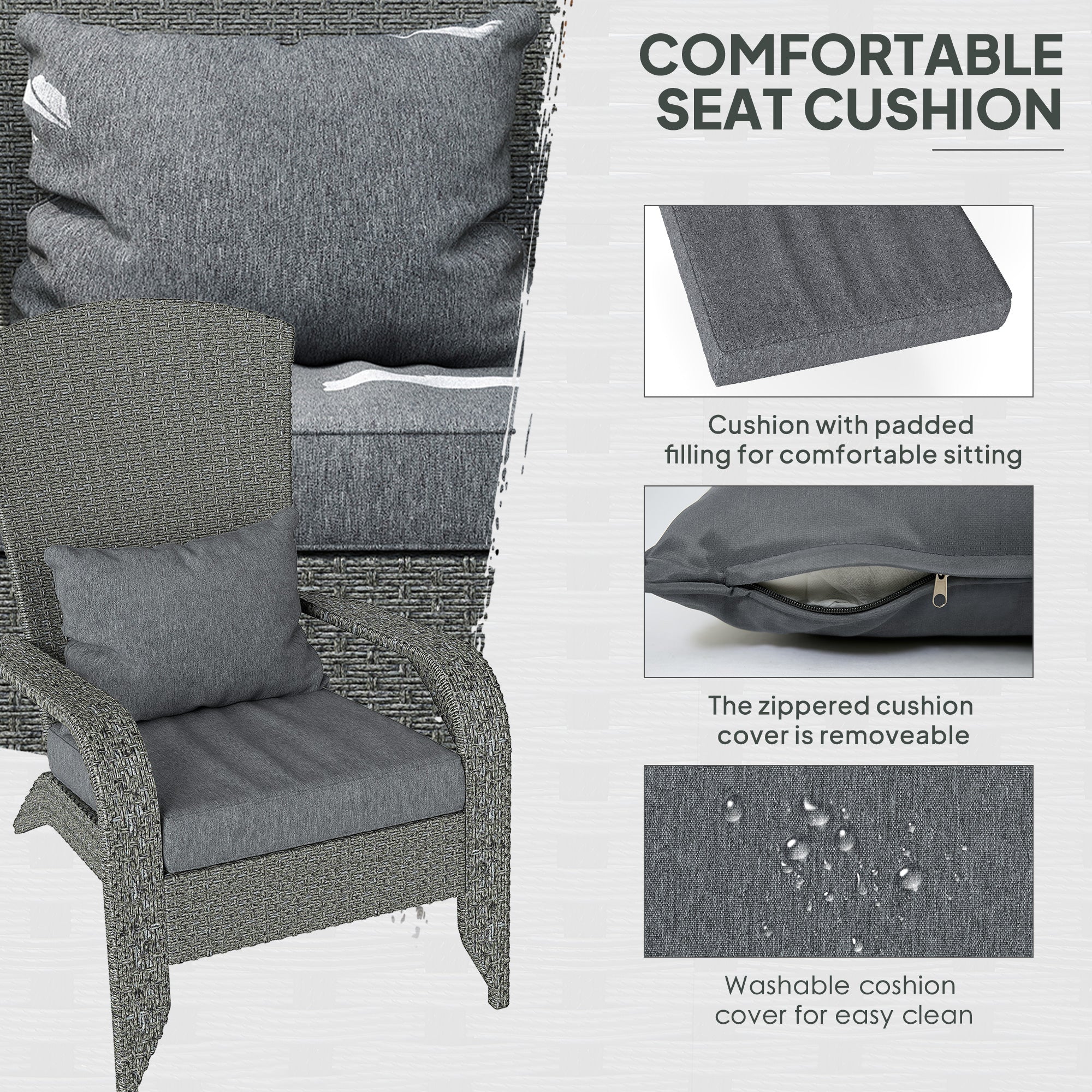 Wicker Adirondack Chair, PE Rattan Outdoor Fire Pit Chair Muskoka Chair with Cushions, Heather Grey