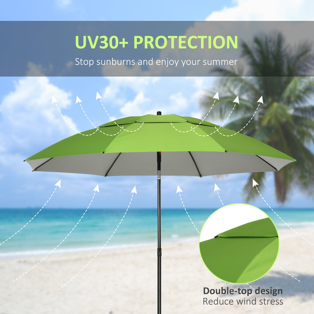 6.6ft Arched Beach Umbrella, Angle Adjustable Patio Umbrella with Steel Frame, Carry Bag, UV30+ Outdoor Umbrella, Green