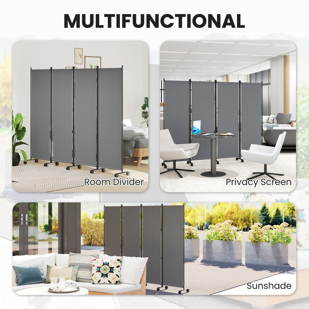Folding Room Divider with Castor Wheels, Rolling Privacy Screen for Home Office Bedroom, 5.6ft Tall