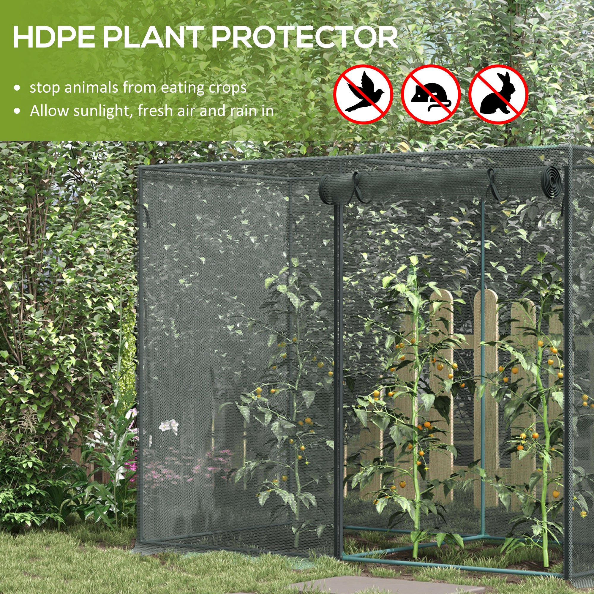 6.5 x 3.3ft Crop Cage, Garden Plant Protector with Single Zippered Door, Storage Bag and Ground Stakes, Black