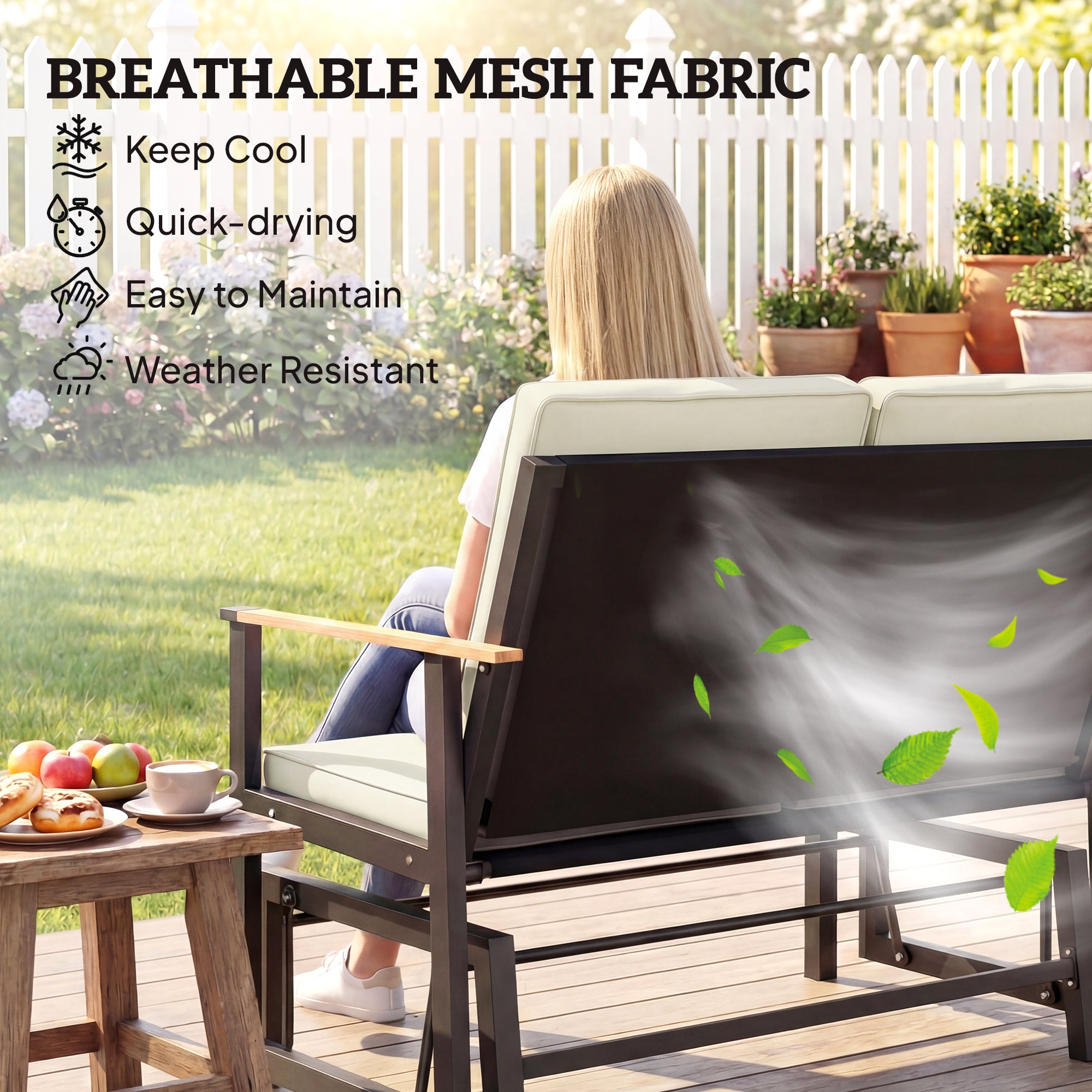 Outdoor Glider Bench for 2 Person, Patio Glider Loveseat with Thick Cushions for Garden Balcony Porch, Cream White