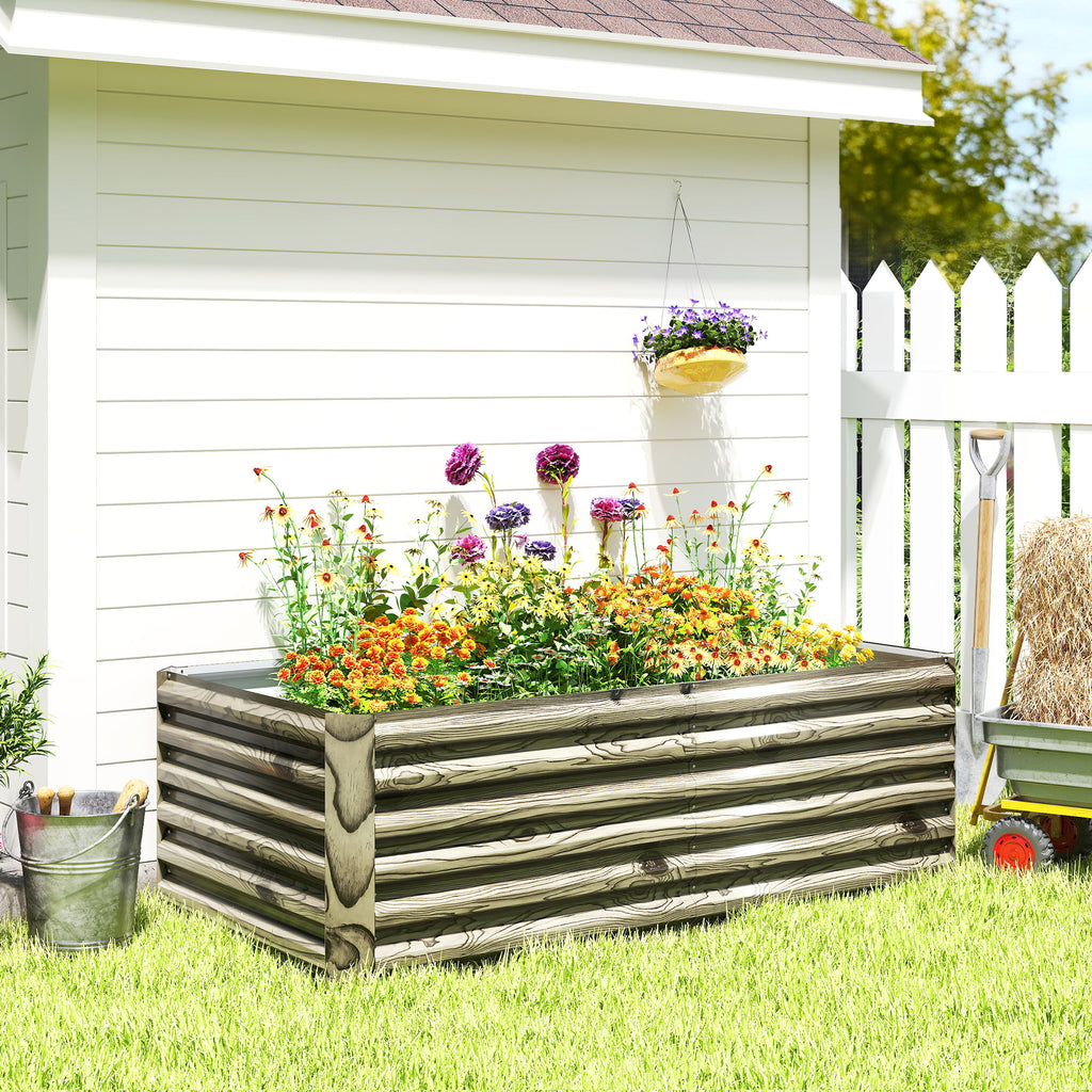 6' x 3' x 2' Raised Garden Bed, Galvanized Planter Box for Growing Flowers, Herbs and Vegetables, Light Wood Effect