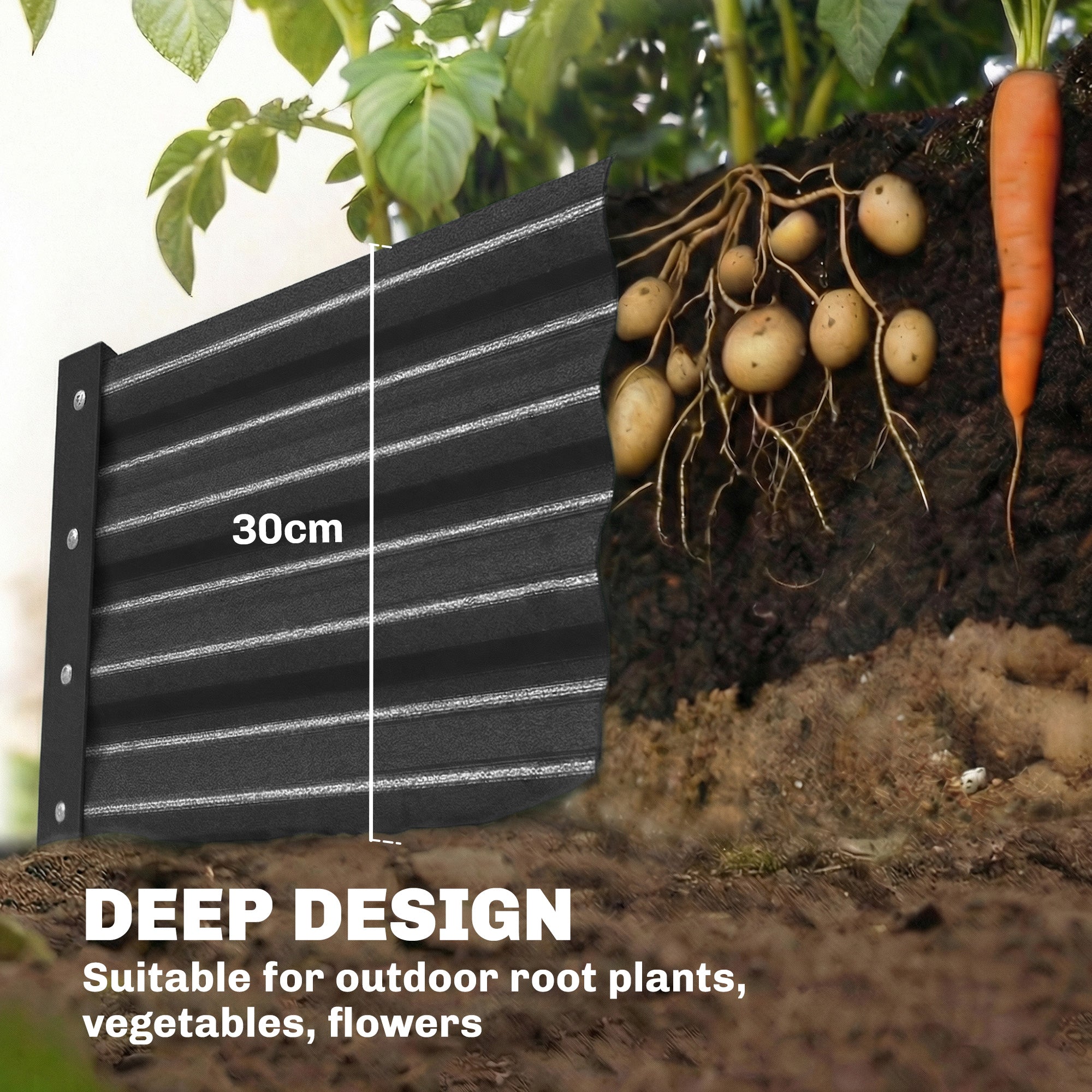 12 x 4 x 1ft Galvanized Raised Garden Bed, Reinforced Outdoor Planter Box with Open Bottom, Dark Grey