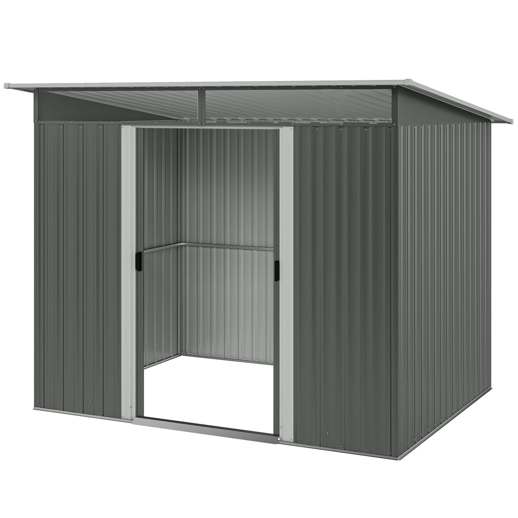 9' x 6.5' Outdoor Metal Garden Shed Utility Tool Storage Steel Backyard House, Dark Grey
