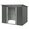 9' x 6.5' Outdoor Metal Garden Shed Utility Tool Storage Steel Backyard House, Dark Grey
