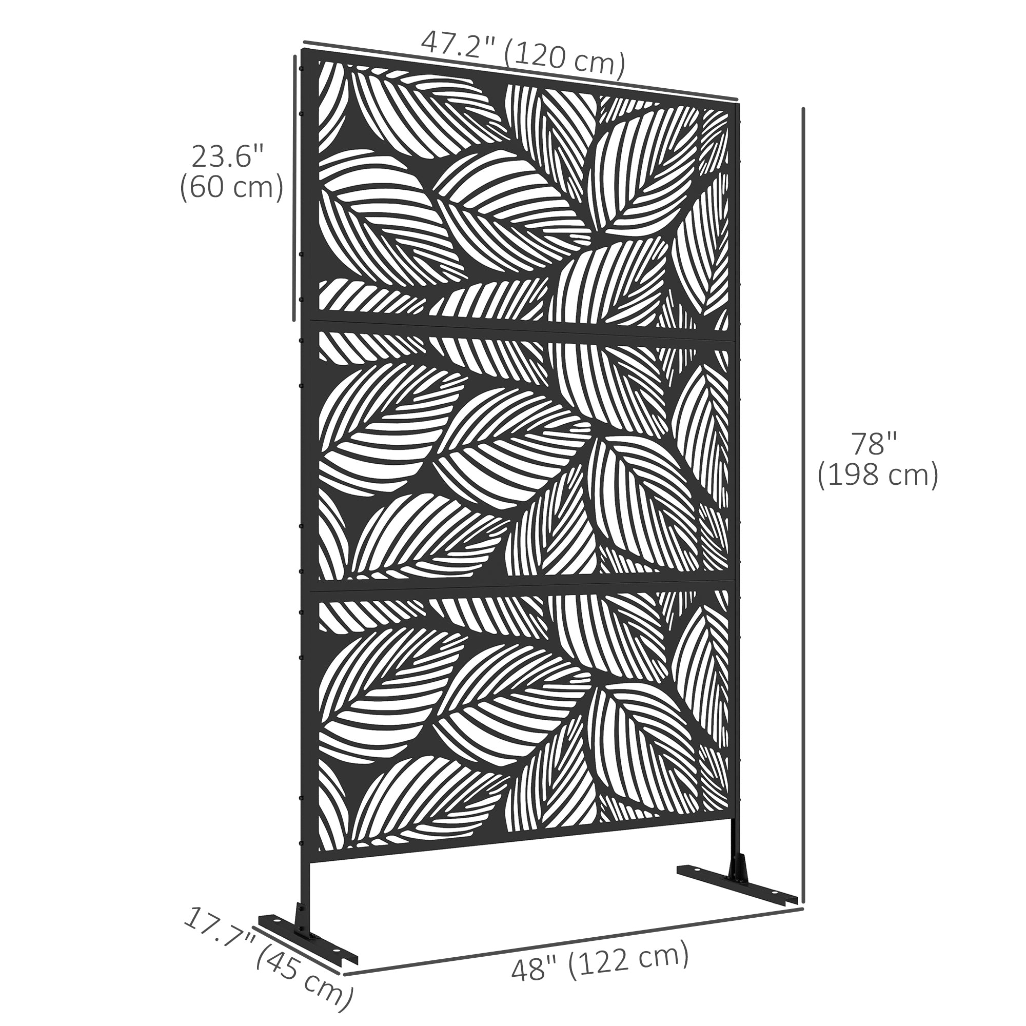 6.5FT Decorative Outdoor Divider, Metal Privacy Screen with Stand, Leaf Style, Black