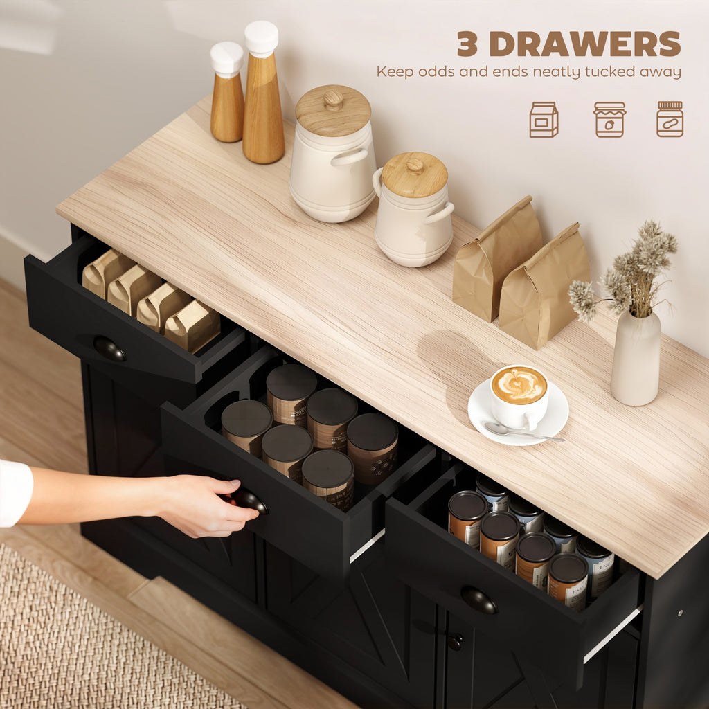 46.5" Buffet Cabinet, Farmhouse Sideboard with 3 Barn Doors and 3 Drawers for Living Room, Kitchen, Black