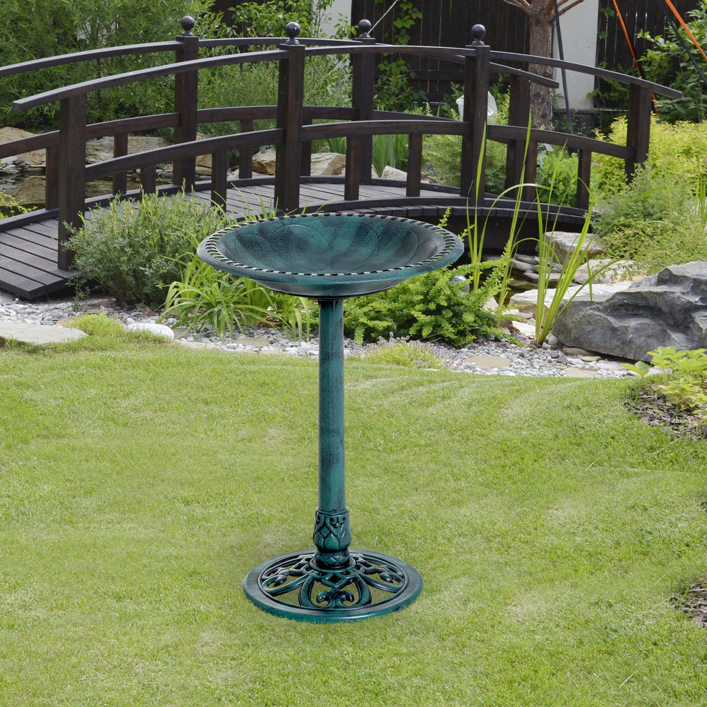 27'' Bird Bath Outdoor Resin Decor with Fleur De Lis Pattern, Time-Worn Finish