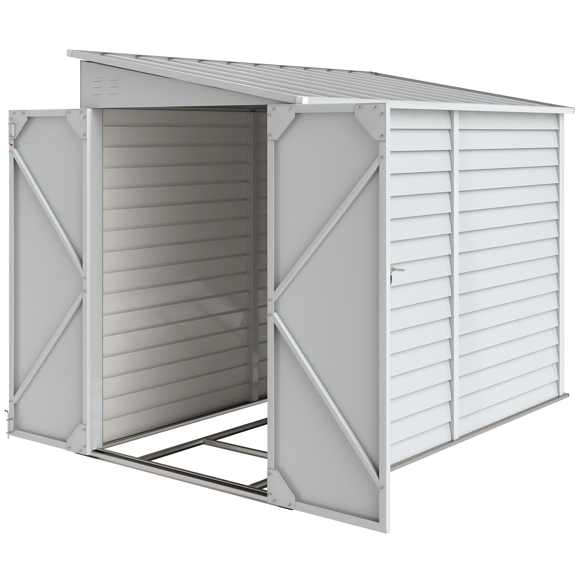 4.6' x 9' Steel Outdoor Storage Shed, Lean to Shed, Metal Tool House with Foundation Kit, Lockable Doors, Gloves and 2 Air Vents for Backyard, Patio, Lawn, White