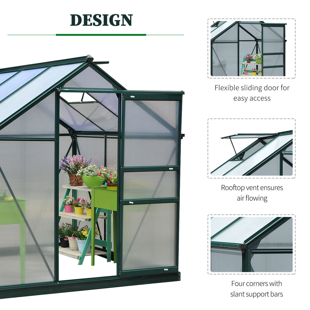6.2' x 6.3' x 6.6' Clear Polycarbonate Greenhouse Large Walk-In Green House Garden Plants Grow Galvanized Base Aluminium Frame w/ Slide Door